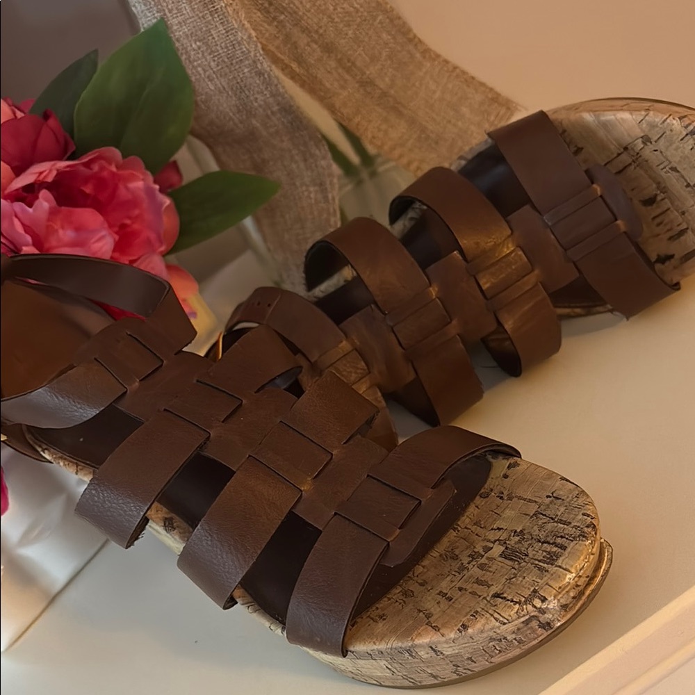 Chaps Brown Gladiator Sandals with Leather Straps
